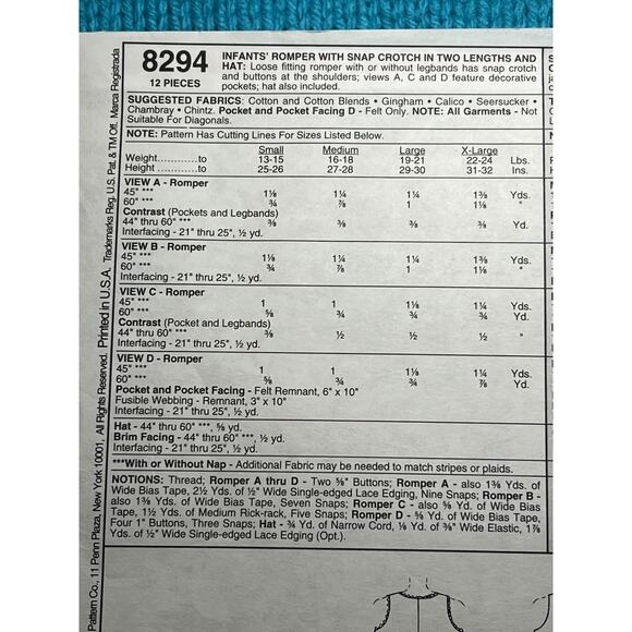 McCalls 8294 Sewing pattern baby romper with snap crotch - Picture 4 of 6